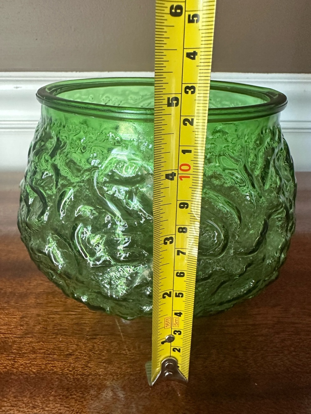 Vintage E.O. Brody Co. Emerald Green Crinkle Glass Bowl / Planter - Picture 4 of 7